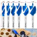 6Pcs Auger Drill Bit Set for Wood, 1/2", 5/8", 3/4", 7/8", 1" and 1-1/8" Inch Size, 4-Inch Long Impact Wood Auger Drill Bit Set with 1/4" Quick Change Hex Shank