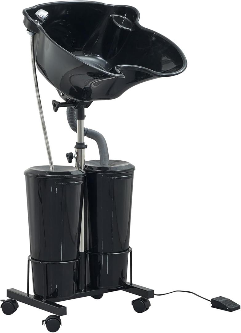 Power-Driven Portable Mobile Shampoo Bowl,Height-Adjustable Tear Free Hair Washing Sink,with Drain Pipe and Bucket,for Beauty Salon,Barber Shop,HomeBlack