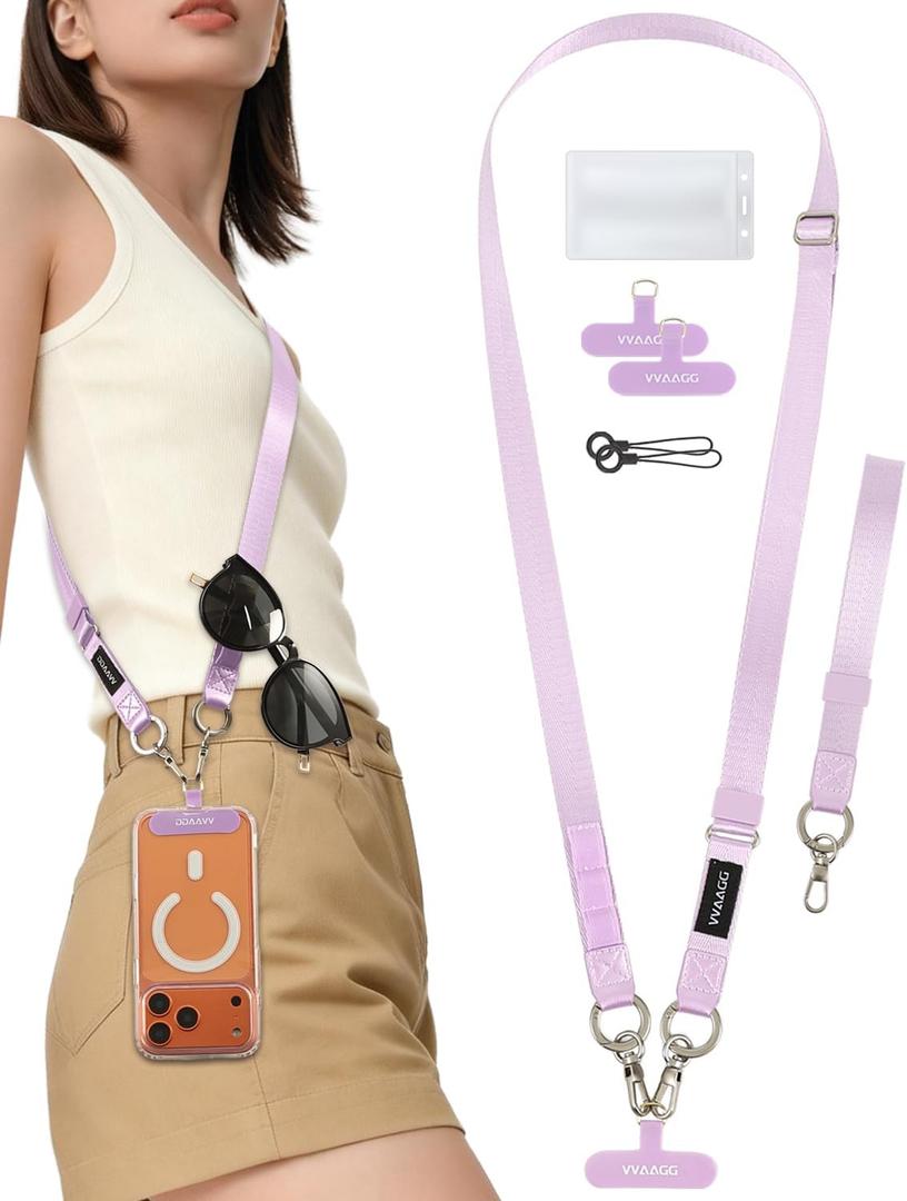 VVAAGG Cell Phone Lanyard for iPhone: Adjustable Phone Strap Crossbody Neck and Wrist Strap Anti-Theft Lanyard Travel Essential Compatible for iPhone Android Smartphones Purple