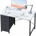 Pamray 32 Inch Computer Desk with 4 Drawers Small Office Desk for Home Bedroom Study Writing Simple Modern Computer Table Marble