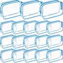 Saintrygo 18 Pack Clear Makeup Bags 7 x 5 PVC Cosmetic Bag Plastic Zippered Pouches Portable Toiletry for Women Men Travel Vacation Bathroom Organizing(Clear Color, Blue Border)