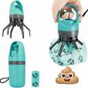 Dog Pooper Scooper, Portable No-Touch Waste Picker with Built-in Bag Dispenser (1 Roll 15 Count), One-Handed Claw Grabber with Wrist Lanyard, Leak-Proof Odor-Control Storage, for Small & Medium Dogs