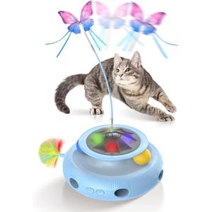 Automatic Interactive Cat Toys for Indoor Cats & Bored Adults - Kitten Toys with Fluttering Butterfly, Ambush Feather & Track Balls - Exercise & Stimulation for Playful Cats (Sky Blue)