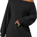 SOFIA'S CHOICE Women Tie Dye Off Shoulder Tops Workout Going Out Long Sleeve Shirts Black Medium (M)