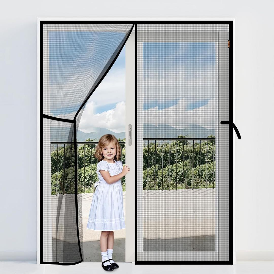 Magnetic Screen Door, Fits Door Size 62'' x 80'', Scratch-Proof Polyester, Classic Middle-Opening, Keep Annoying Creatures Out, Pet Friendly Mesh, Walk Through, Suitable for French/Double Doors, Grey (Gray)
