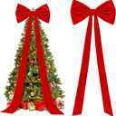 Extra Large Christmas Tree Topper Bow, 118x28 Inch Giant Velvet Bow for Christmas Tree, Red Christmas Bows Decorations for Home Christmas Wreath Wall Birthday Wedding Engagement Bachelorette Party