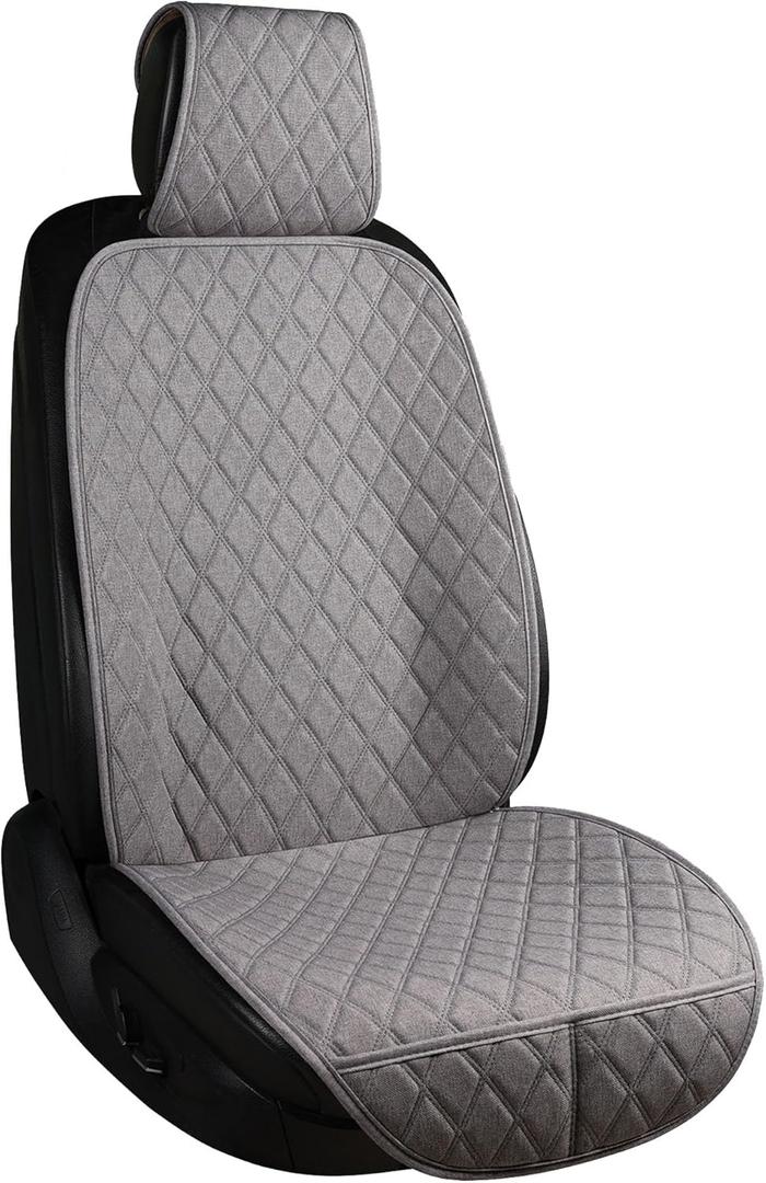 ENOGE Car Seat Cover, Front Car Seat Covers, Driver Seat Protector with Soft & Breathable Cloth Fabric for All Seasons Universal Fits Most Automotive, Van, SUV, Truck (Gray,1 Front) (Linen-Gray-5)
