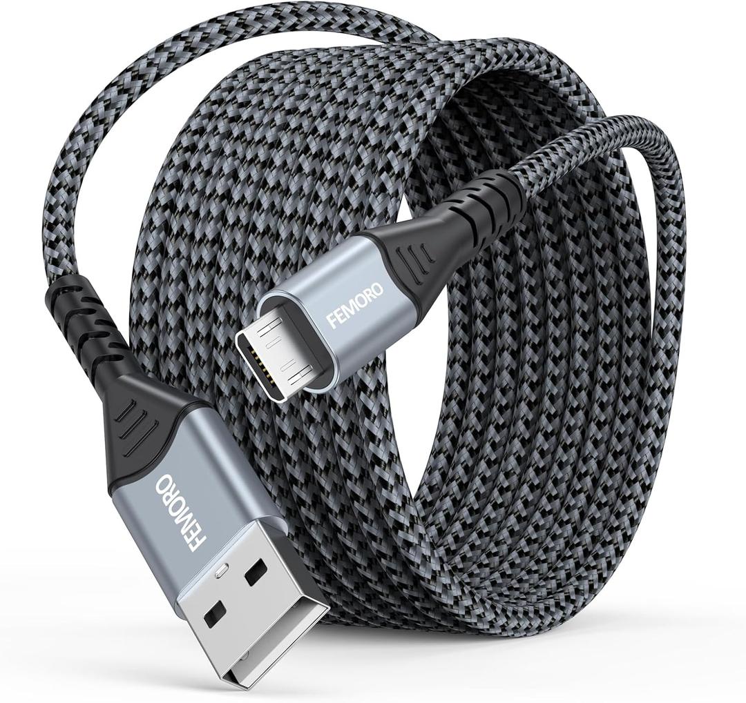Micro USB Cable 15Ft, Extra Long MicroUSB 15 Foot Cord Fast Charging & Data Transfer Braided for PS4 Controller Charger WyzeCam v1-3 Old Kindles Old Android Phones Raspberry Pi 3 with Micro-USB