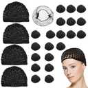 4 Pcs Silk Press Wrap and 20 Pcs Hair Nets,Soft Reusable Crocheted Sleep Hair Wrap Net for Silk Press, Sleeping, Shower, Makeup, Bun HoldBlack
