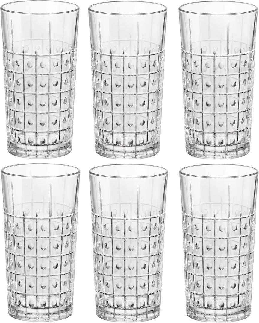 Bormioli Rocco Bartender Este 16.5 oz. Cooler Drinking Glasses for Cold Drinks, Juices, and Cocktails, Clear, Set of 6