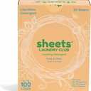 Sheets Laundry Club Laundry Detergent Sheets, 100 Loads - Fragrance Free Scent, Eco-Friendly, Quick-Dissolving Formula, Hypoallergenic, Septic Safe, Plastic-Free Packaging - 50 Sheets