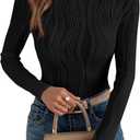 PRETTYGARDEN Women's Tops 2026 Spring Fashion Long Sleeve Crewneck Blouse Fitted Textured Basic Knit T Shirt Y2k Clothes (XX-Large, Black)