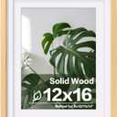 Egofine 12x16 Picture Frame Natural Wood Made of Solid Wood with Plexiglass, Display Pictures 9x12/11x14 with Mat or 12x16 Without Mat, for Wall Mounting Photo Frame