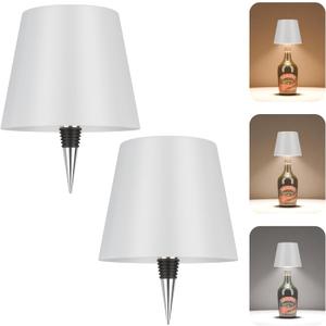 Wine Bottle Lamp,LED Cordless Bottles Table Lamp Rechargeable via USB-C for Liquor Bottles,3 Color Dimmable Touch Small Bedside Decorative Lamp for Home Decor,Living Room&Bar,Restaurant(White-2Pack)