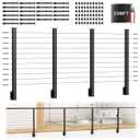 12-20ft Complete Set 36" Side Mount Level Railing Post Kit, 4 Pack Black Fascia Mount Level Drilled Post, 250ft 1/8" Stainless Steel Cable(No Handrail), Swageless Cable Railing Kit, MY10-LP