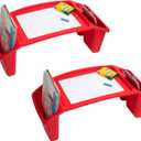 Mind Reader Kids Lap Desk, Portable Activity Tray with Side Storage, Stackable Plastic Desk for Drawing, Snacks, Study, Set of 2, Red