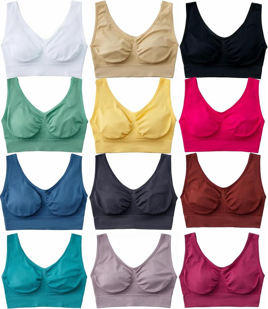 Hiking Gril Women's Comfort Wirefree Bralette Unpadded Sleep Yoga Bra 12pk XXL