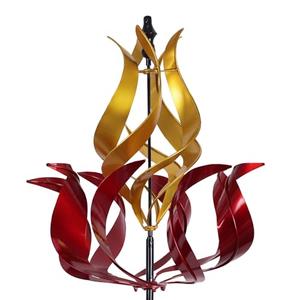 Hogardeck Large Wind Spinners Outdoor, 93.3" Metal Tulip Wind Spinner with Stake, 360° Rotating Yard Art, Kinetic Flame Wind Sculptures for Home Lawn Backyard Patio Garden Decor (Red, Golden)