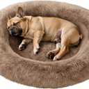 Medium Sized Orthopedic Dog Beds, Donut Calming Pet Beds with Comfort Foam Support, Fluffy Non-Slip Couch for Dog and Cat, with Washable and Indestructible Cover, 32 Inches, Beige