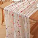 gillhov White Embroidery Daisy Fall Table Runner 10ft Florals Seasonal Tulle Table Runner Holiday Kitchen Dining Table Decoration for Home Party Indoor