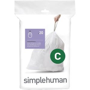 simplehuman Code C Custom Fit Drawstring Trash Bags in Dispenser Packs, 20 Count, 10-12 Liter / 2.6-3.2 Gallon, White