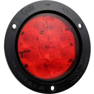Grote 53292 SuperNova 4" 10-Diode Pattern LED Stop Tail Turn Lights (Black Theft-Resistant Flange, Male Pin)