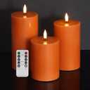Burnt Orange Flameless Pillar Candles with Remote, Fall Thanksgiving LED Candles, Flickering Real Wax Battery Operated Candles Set of 3