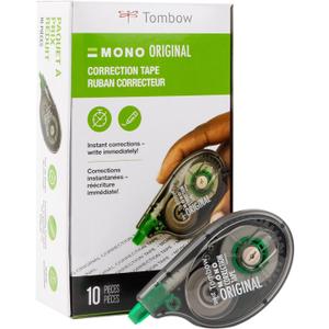 Tombow 68720 MONO Original Correction Tape, 10-Pack. Easy To Use Applicator for Instant Corrections, White, 10 Count (Pack of 1)