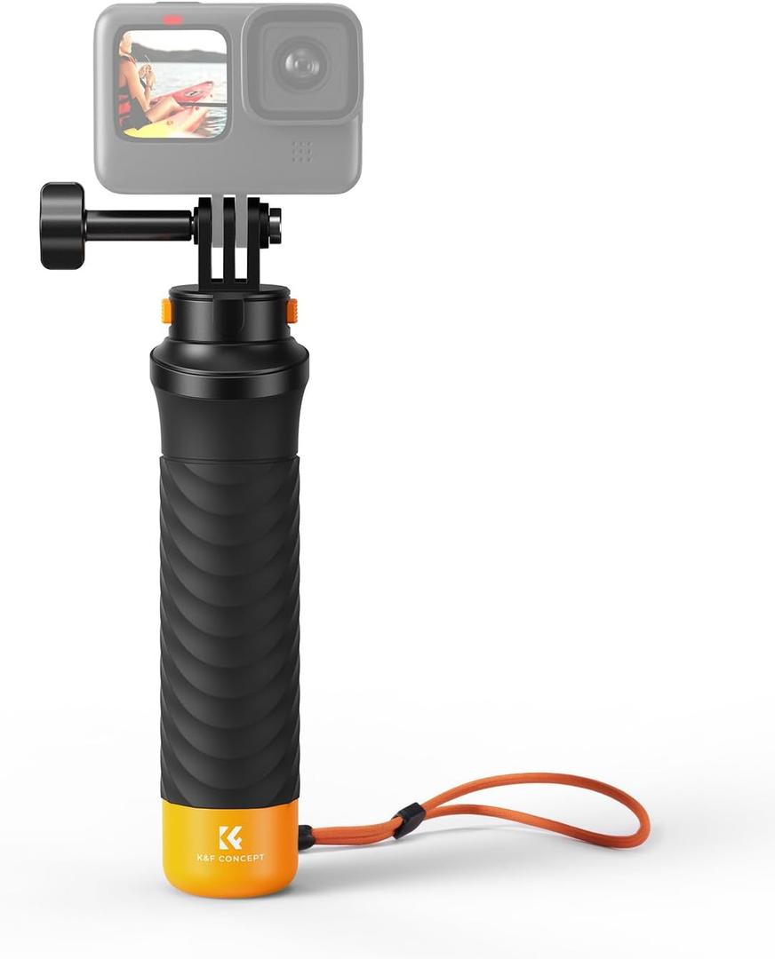 K&F Concept Waterproof Floating Hand Grip Compatible With GoPro Hero 13 12 11 10 9 Black, DJI Osmo Action 5 Pro/4/3/2, Akaso, Anti-Slip Handle for Water Sports, Action Camera Handler Mount Accessories