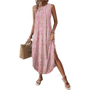 Zeagoo Floral Summer Dresses for Women Tropical Dresses for Women 2025 Beach Vacation Dress Loose Dress with Pockets, Light Pink Print,S