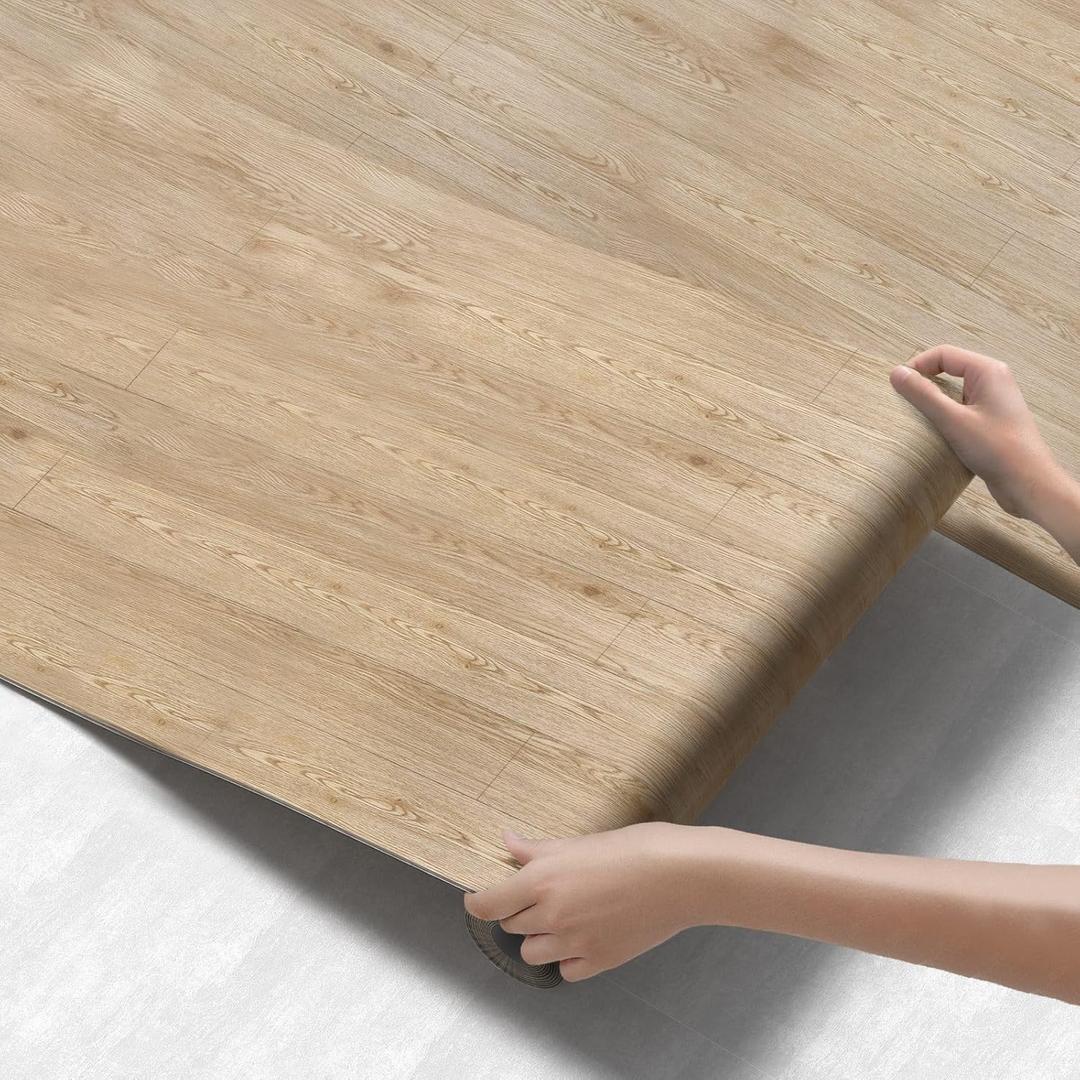 3D Peel and Stick Vinyl Floor Tile Roll Wood Plank Sticker 23"x 393"/64 Sq.Ft, for Home Apartment Room Self Adhesive Easy DIY Removable Waterproof Thicken Floor Covering Wood