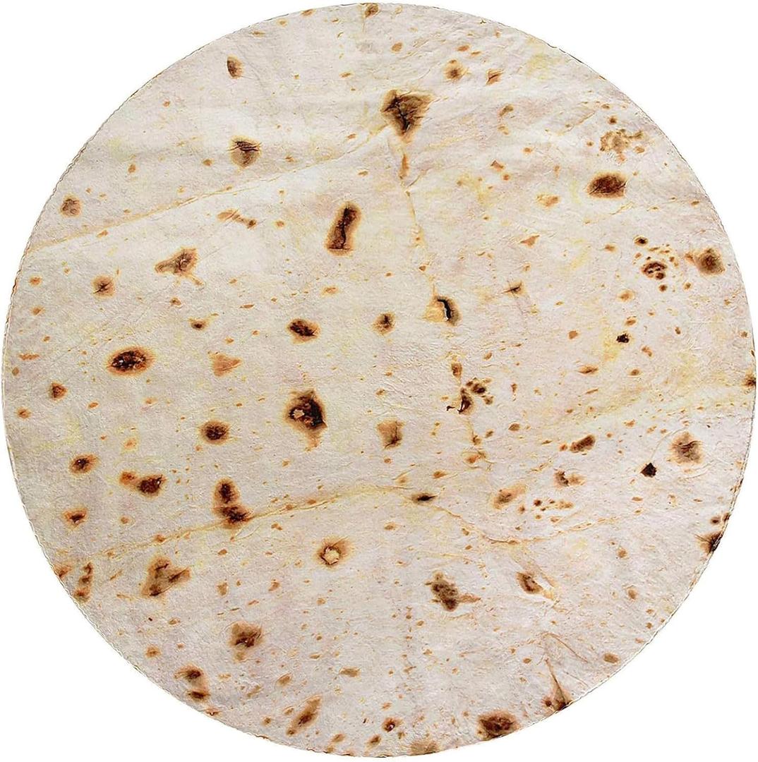 CASOFU Burrito Tortilla Throw Blanket 71 inches for Adult Kids, Novelty Tortilla Wrap Blanket Funny Gifts for Women Men Teens, 285GSM Soft Flannel Taco Blanket Birthday Gifts for Boys Girls(Beige)