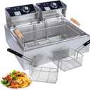 Commercial Deep Fryer with Baskets, 3400W 12.7QT/12L Thickened Large Capacity Stainless Steel Countertop Electric Oil Fryer with Temperature Control,Fish Fryer for Restaurant or Home Use (12L Pro)
