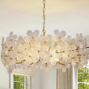Wellmet 32 Inch Gold Glass Chandelier, Modern Crystal Chandeliers for Dining Room, Contemporary Round Glass Ceiling Light for Living Room Bedroom, Entryway, Foyer, Kitchen