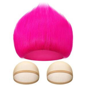Funny Crazy Wig with 2 Hairnet Hairy Headband Novelty Crazy Hair Wig Costume Accessory for Parties Cosplay Halloween (Rose Red)
