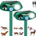 Upgraded Cat Deer Repellent Devices Solar Ultrasonic Animal Repeller Outdoor with Motion Sensor & Flashing Light, Animal Deterrent Devices for Squirrel Raccoon Dog Rabbit Skunk for Yard Garden, 2 Pack
