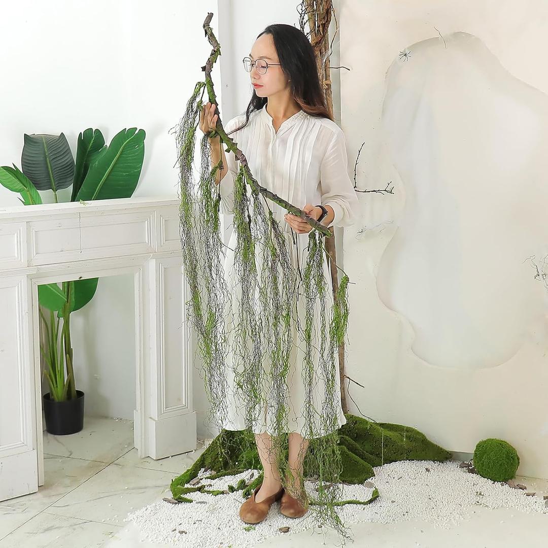 63Inch Realistic Bendable Curly Weeping Willow Branches Tree Vine Swags Wood Twigs Crafts Moss Greenery Garland Creepy Jungle Vines for Halloween Wall Hanging Outdoor Mantel Ceiling Swing Decoration