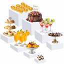 Geelin 8 Pack Acrylic Buffet Risers - 3 to 10 Inch Decorative Cube Boxes, Display Stands with Hollow Bottoms for Food Jewelry Table Display Supplies(White,Flat)