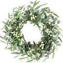 Pinkpum 20'' Eucalyptus Wreath for Front Door Porch Window Green Decor for Home Farmhouse Wall Spring Summer Fall Outdoor Indoor All Seasons