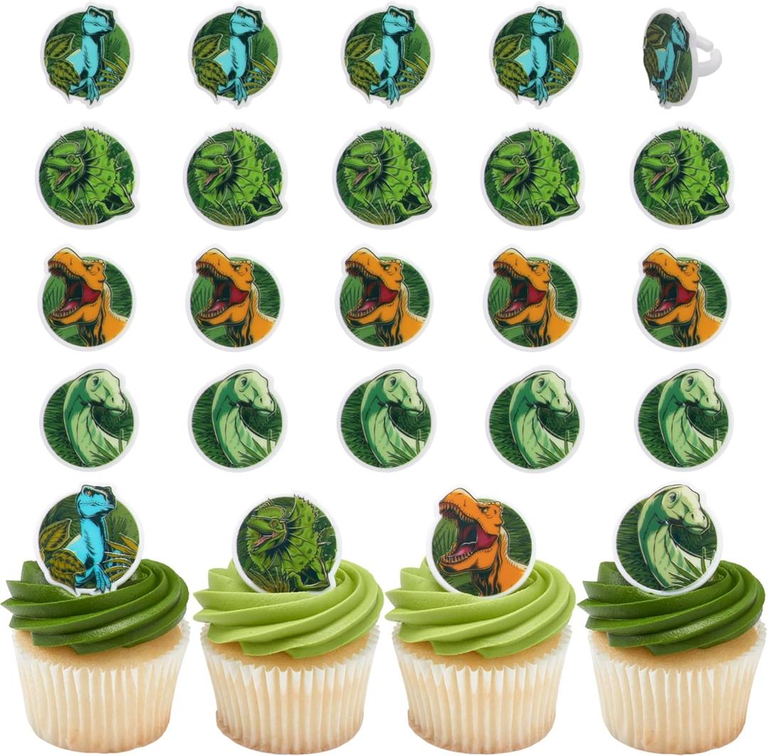 DecoPac Jurassic World Cupcake Rings, 24 Dinosaur Cupcake Decorations For Birthday, Party, Celebrations- 24 Pack