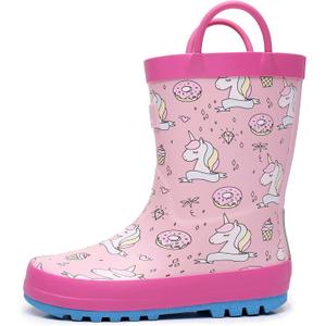 RAINANGEL Toddler Rain Boots With Easy-On Handles, Waterproof Rubber for Girls and Boys, Fun Printed & Colors Unisex-Child Outdoor Boots, Size 13