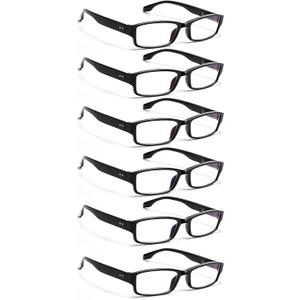 NORPERWIS 6 Pack Reading Glasses for Women Men, Blue Light Readers, Anti Glare Computer Eyeglasses with Spring Hinge (BLACK, 2.50, multiplier_x)