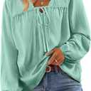 AlvaQ Womens Plus Size Tops Tie Front Long Lantern Sleeve V Neck Floral Applique Blouse Shirt L-4XL (Green, L)