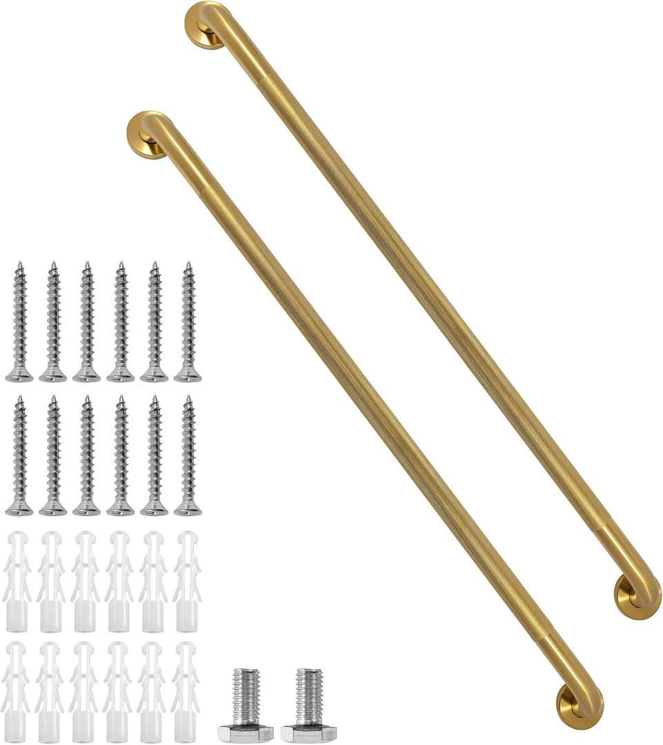 Shower Grab Bar, 2 Pack 39.4 Inch Gold Bathroom Grab Bar, 1.25" Diameter 304 Stainless Steel Anti-Slip Grab Bars for Bathtubs and Showers, Handicap Shower Grab Bar for Seniors Elderly