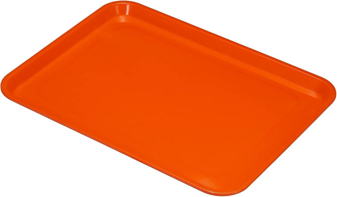 PATIKIL 15x11 Fast Food Tray, Plastic Reusable Recyclable Multi-Purpose Rectangle Serving Tray for Restaurant Home Kitchen, Orange