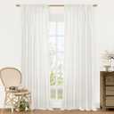 LAMIT Natural Linen Curtains for Bedroom, 84 Inch Length Faux Linen Textured Light Filtering Drapes Rod Pocket Window Treatment Panels for Living Room, Set of 2 Panels, 52 x 84 Inch, Ivory White