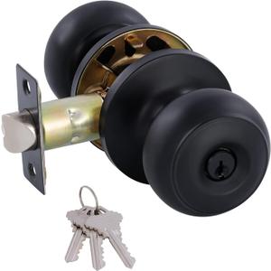 Matte Black Door Knobs Interior Keyed Difference Entry Front Bedroom Doorknobs with Lock Flat Ball Handle Lock Sets (1)