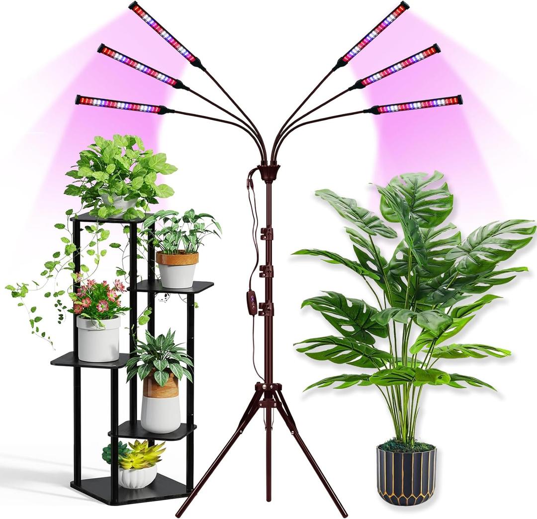 Grow Lights for Indoor Plants Full Spectrum with Stand and Timer, 6 Heads LED Plant Lights for Indoor Growing, Standing Floor House Plant Lamp for Seed Starting. (Red+Blue+White)