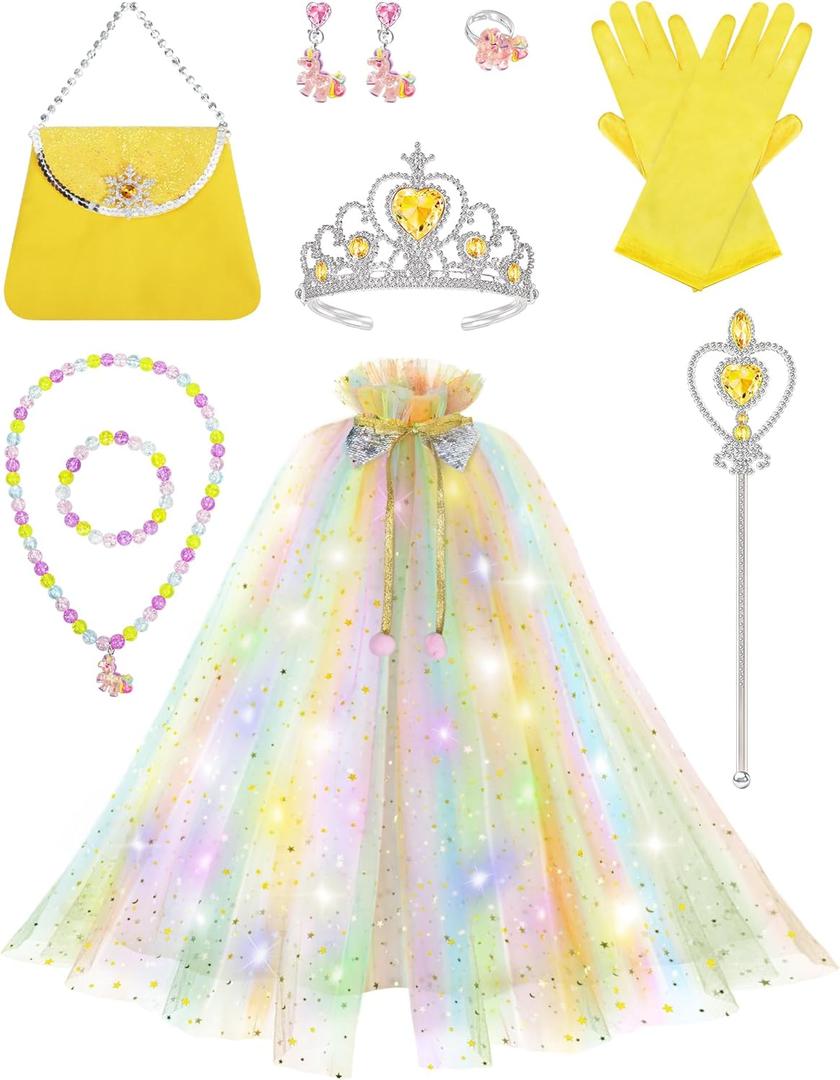 Light Up Princess Dress Up Clothes for Girls 3 4 5 6 Years Old, Princess Toy for Kids Birthday Gift (Yellow)