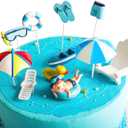 11 Pcs Swimming Pool Cake Decoration - Hawaiian Beach Chair Umbrella Cake Toppers for Summer Birthday Party Supplies, Blue, Small